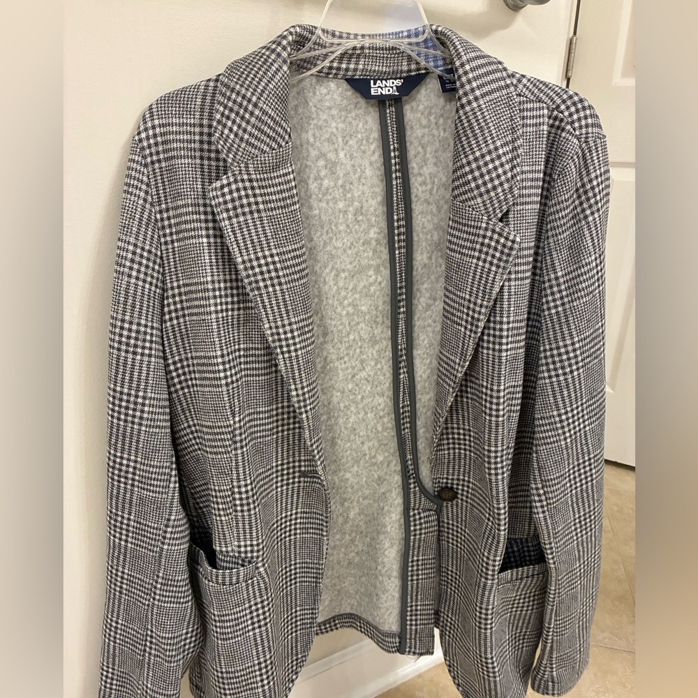 Lands' End Women's Black and White Plaid Blazer